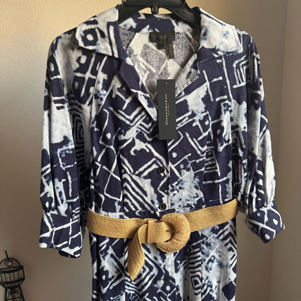 NWT Donna Karan New York LINEN-BLEND PRINTED MIDI SHIRT DRESS Sz 6 - Picture 10 of 16